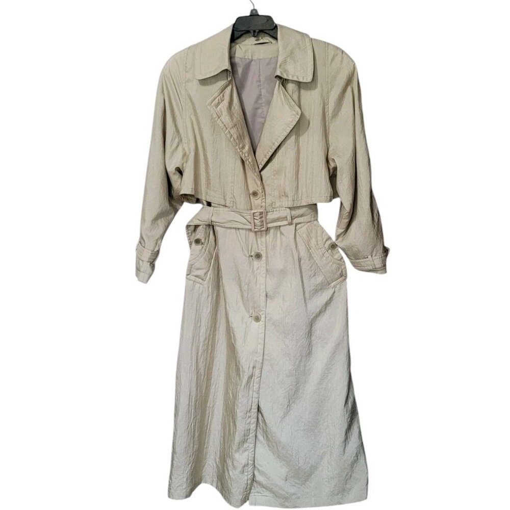 Vintage Utex Maxi Trench Coat Polyester 14 Beige Light Weight Button